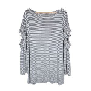 Allsaints Striped Favro Top XS Black White Ruffle Cutout Long Sleeves Tee NWT